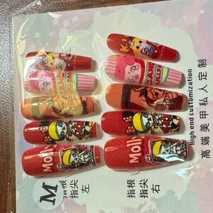 Press On Nails Medium‎ Cartoon Molly Red False Nail Set 10pc